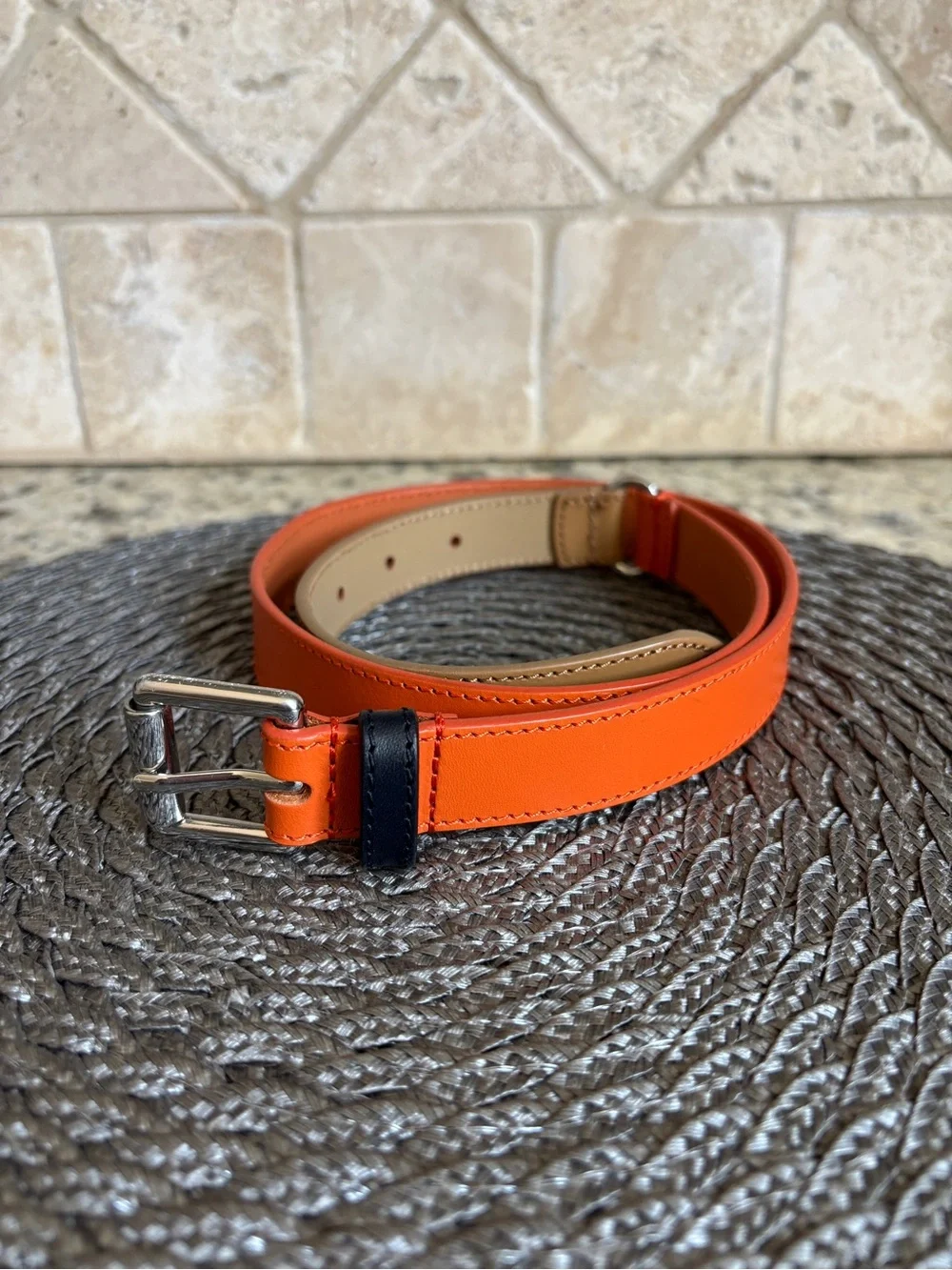 Talbots Color-Block Orange Brown Black Silver Belt